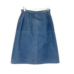Vintage Levi’s Denim Wrap Midi Skirt Small / Medium A-Line Front Pockets 80’s